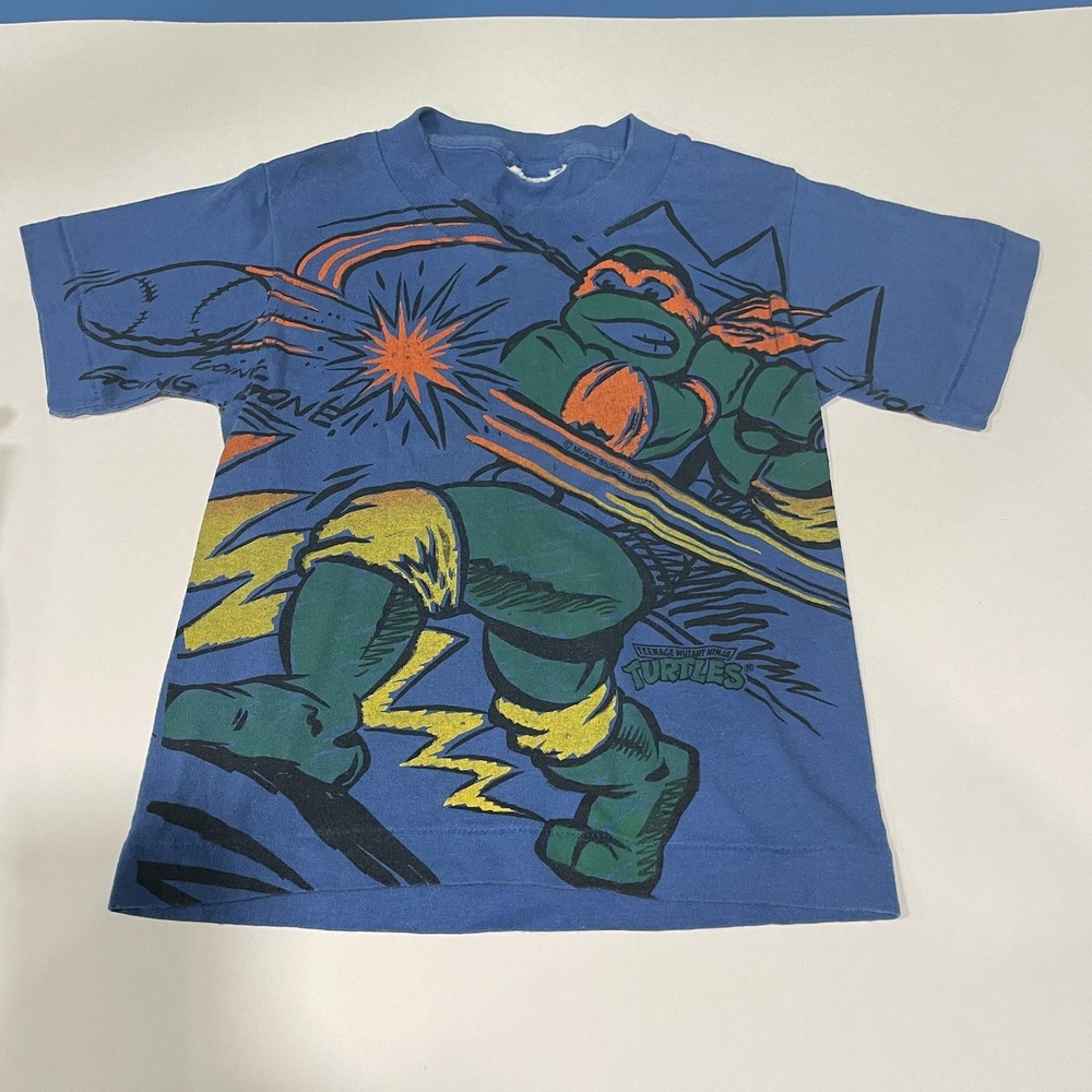 Kids AOP 1989 TMNT Michelangelo T-Shirt Blue 2T/3T Mirage Studios Ninja Turtle